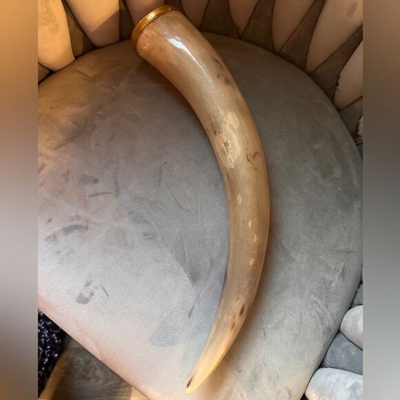 Handcrafted Natural Viking Beer Horn 16"Medieval Drinking Vessel Brass O… - Picture 13 of 15